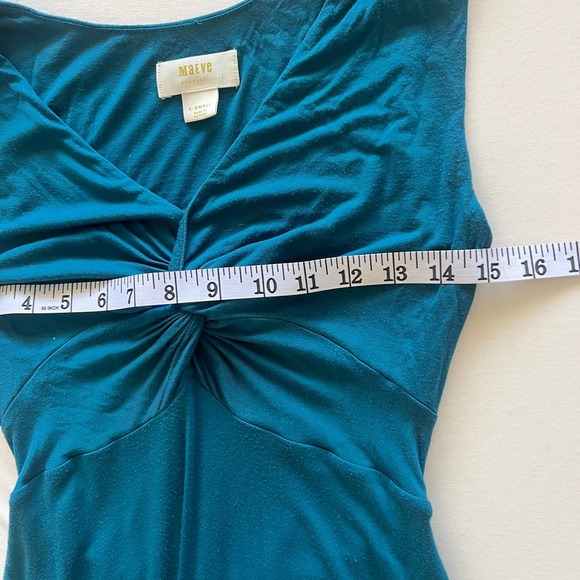 ANTHROPOLOGIE Maeve Camilla Teal Maxi Dress V Neck Knot Front Blue Size XS - Picture 13 of 15